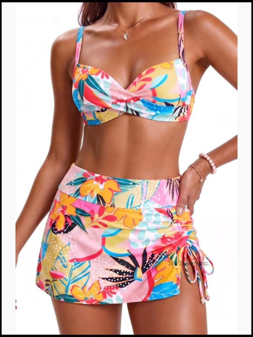 Underwire Bikini with Swim Skirt Tummy Control High Waisted Two Piece Push Up